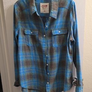 Mossimo Supply Co. Blue and Brown Plaid Shirt Size XXL